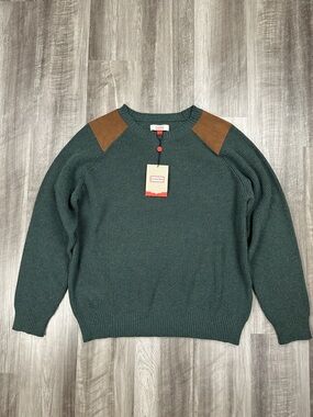 Hunter Faux Leather Patched Hunter Green Knit Crew Neck Sweater - XL